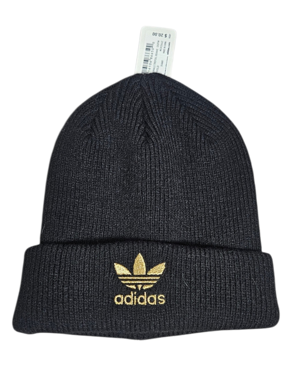 adidas Black Cuffed Beanie with Gold Trefoil Embroidery